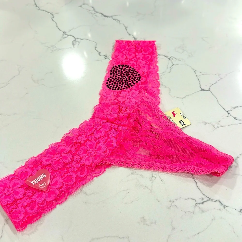 NWT Vintage Pink Victoria’s Secret Lace Thong - Picture 2 of 9
